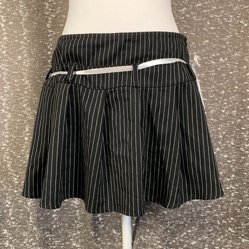 Sweet Society Striped Mini Skirt Ribbon Belt Y2K Academia Goth Women's XL